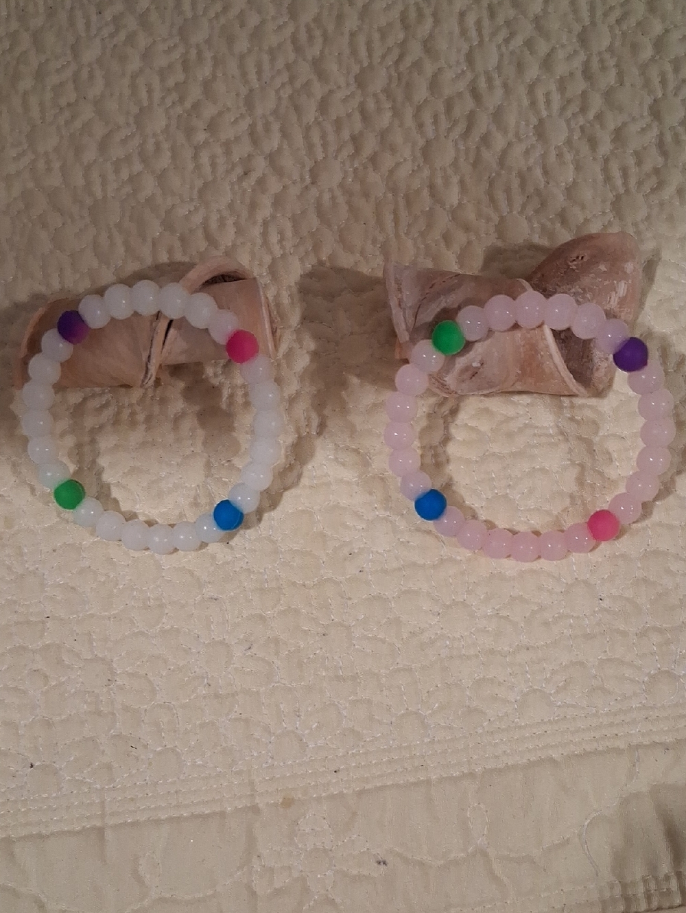 Rubber Stretch Bracelets - Pink & White